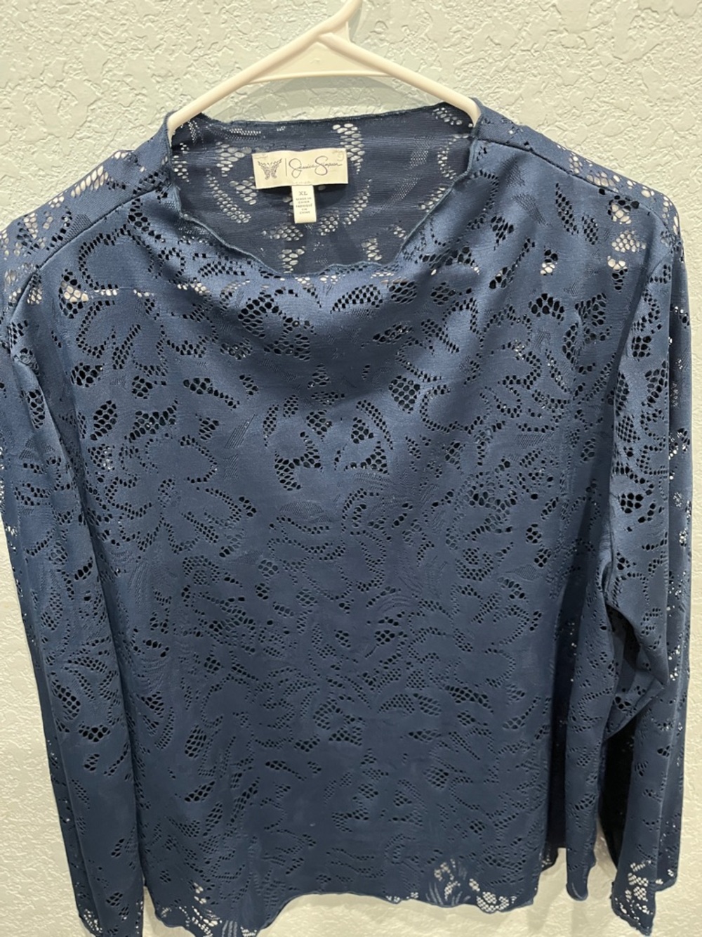 Jessica Simpson Navy Blue Laser-Cut Long Sleeve Top